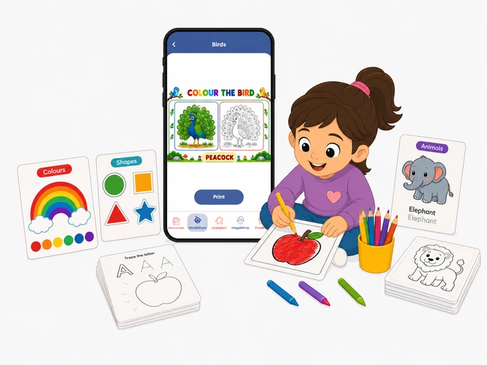 Kids studying with educational pictures