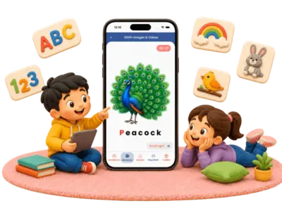 Kids studying with educational pictures