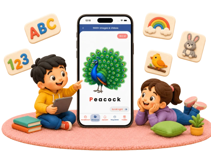 Kids studying with educational pictures
