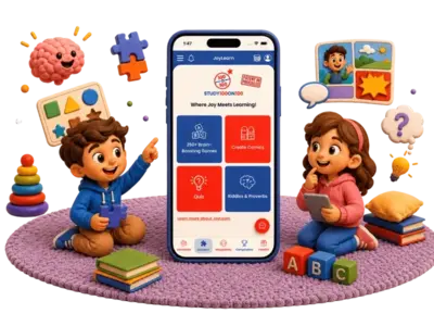 Kids studying with educational pictures